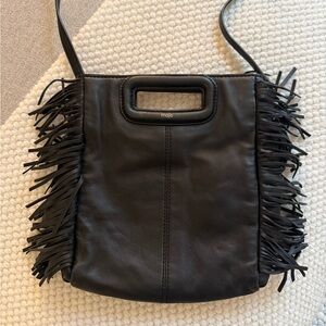 Maje Smooth Leather M Bag with Fringing - Black